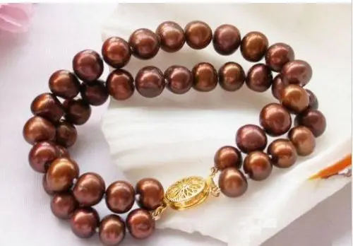 

FREE SHIPPING HOT sell new Style >>>>RARE 2 rows AAA 9-10mm south sea chocolate pearl bracelet 7.5-8