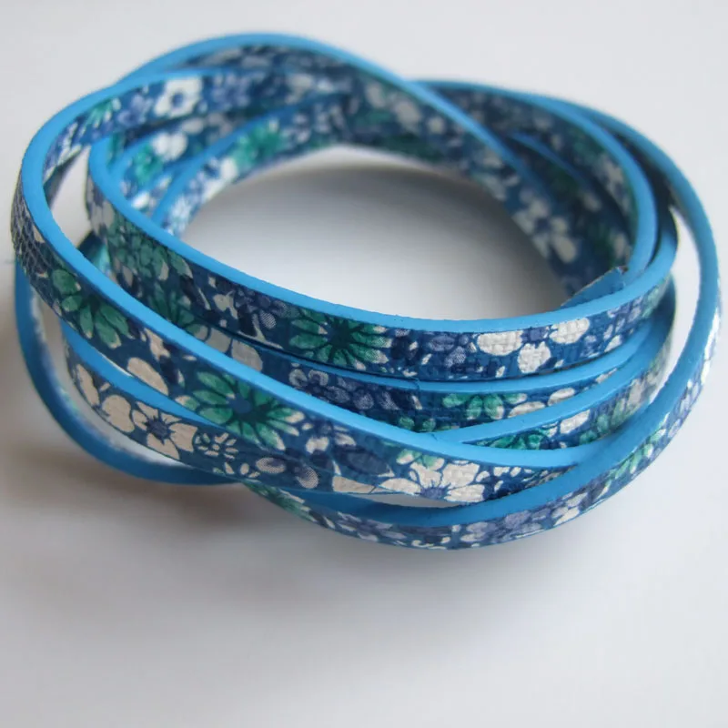 1 Yard Mixed Colors Flower Pattern Faux Leather Cord for DIY 5mm Flat Leather Bracelet Making Jewelry Findings