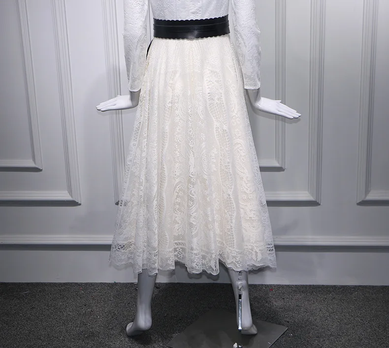 Высококачественное дизайнерское платье для подиума, весеннее женское винтажное белое платье с вышивкой, плиссированные вечерние платья миди с длинным рукавом