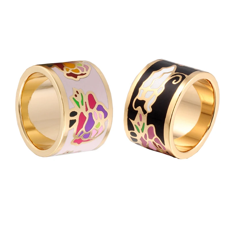 High Quality Fashion Enamel Rings for Women 13mm Width Gold Color