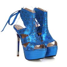 New Sexy Red Gold Black Blue Cut Outs Super High Heels Women Glamour Platform Sandals Pumps Ladies Shoes AQ5 Big size 33 43 10
