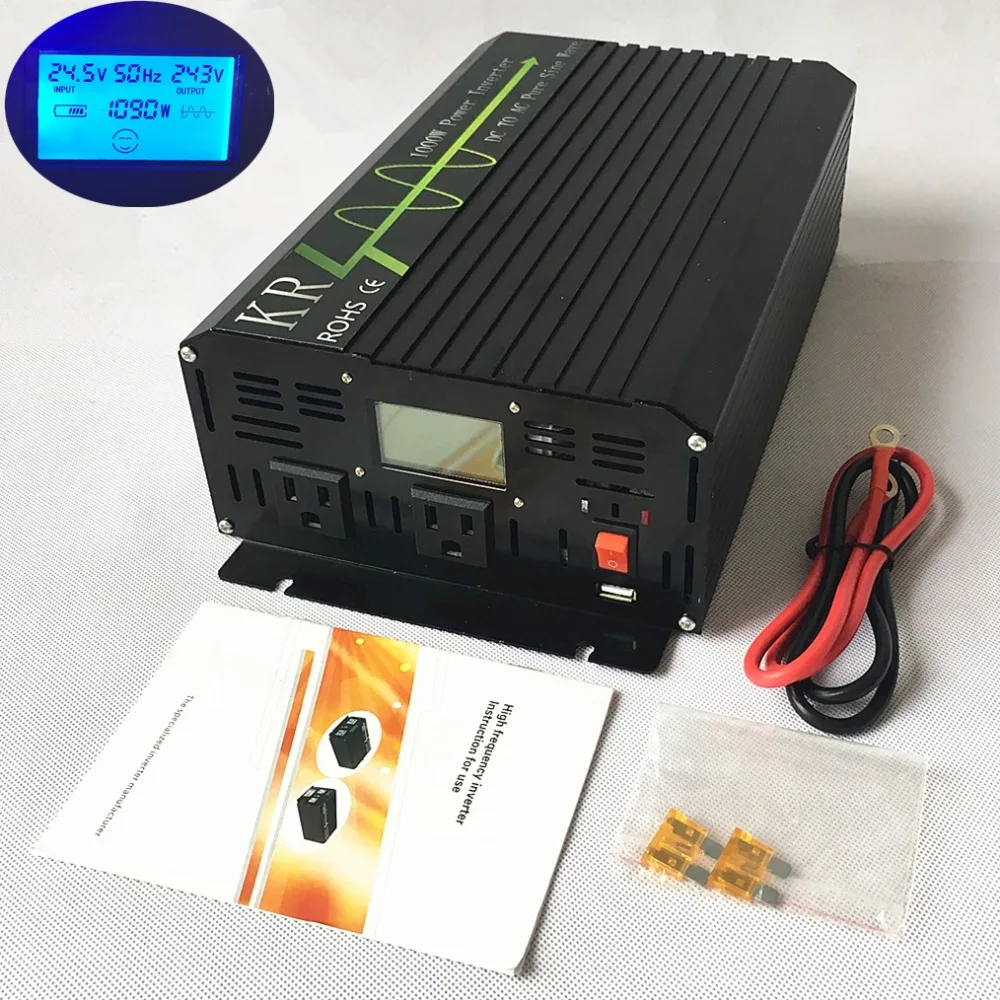 

Car Power Inverter 1000W Peak 2000W Pure Sine Wave 12V/24V/48V to 100V/110V/120V/220V/230V/240V with LCD Display USB Port