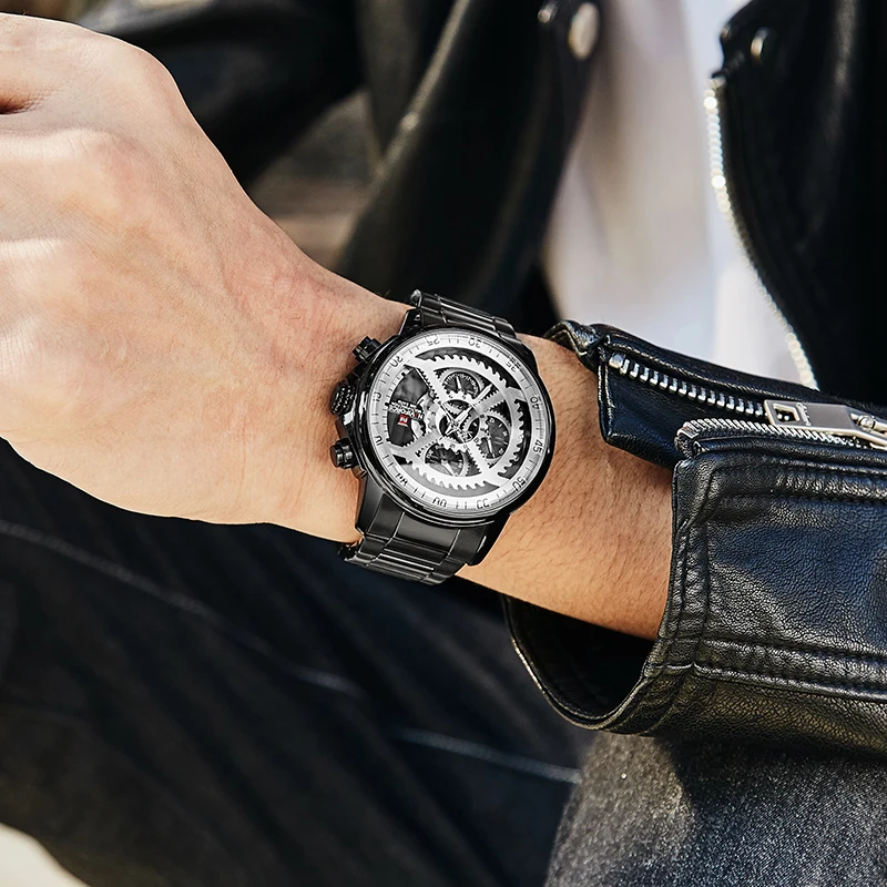 Новые часы для мужчин s люксовый бренд NAVIFORCE мужские спортивные часы мужские водонепроницаемые полностью Стальные кварцевые 24 часа часы Relogio Masculino