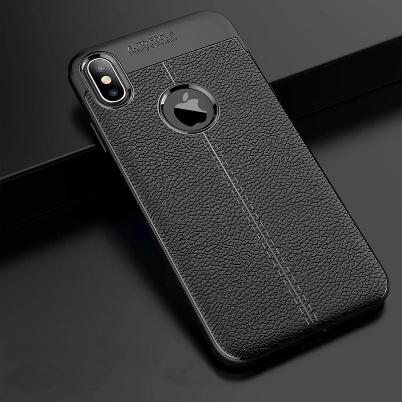 

For iPhone XS Case XR Cover Original Lichee Leather Pattern Shockproof Soft TPU Phone Cases For Apple iPhone XS Max Back Covers