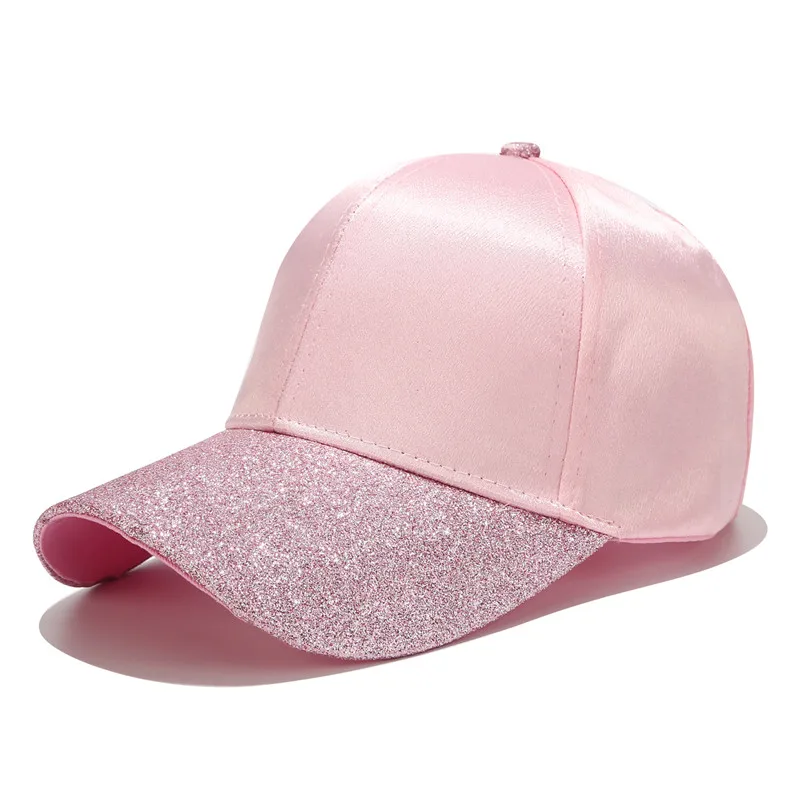 Новинка, бейсболка с конским хвостом, женская кепка с блестящими полями, Кепка для водителя грузовика, модная женская однотонная атласная Кепка для папы, Повседневная летняя бейсболка - Цвет: Pink