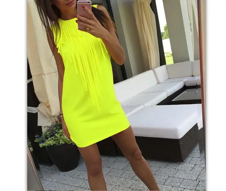 

2022 New Loose Summer Dress Fashion Sleeveless Evening Party Vestidos Tassel Dress XL Women Clothing
