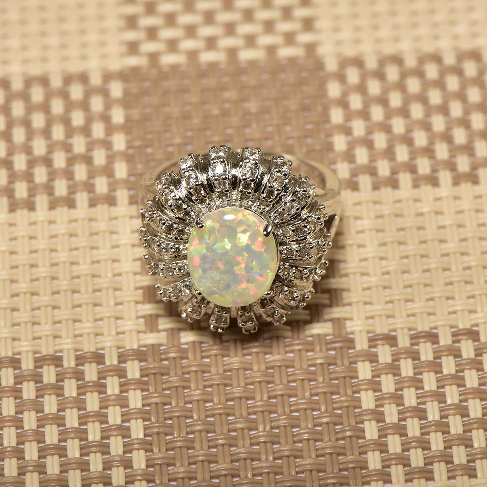 Женское кольцо из серебра 925 пробы с белым огненным опалом|ring size|ring size 5crystal ring |