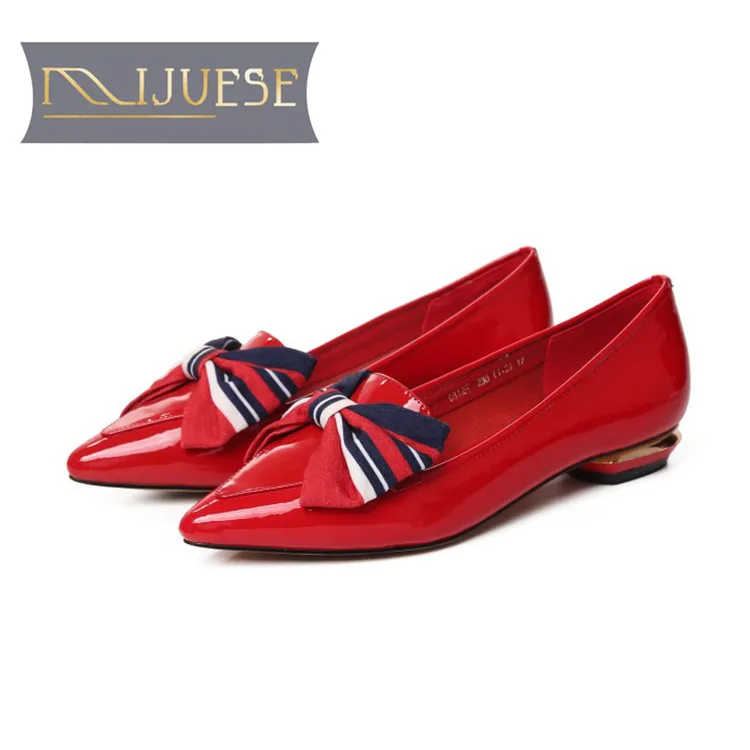 

MLJUESE 2018 women flats cow leather red color slip on bow-tied soft flats spring comfortable casual flats party dress size 40