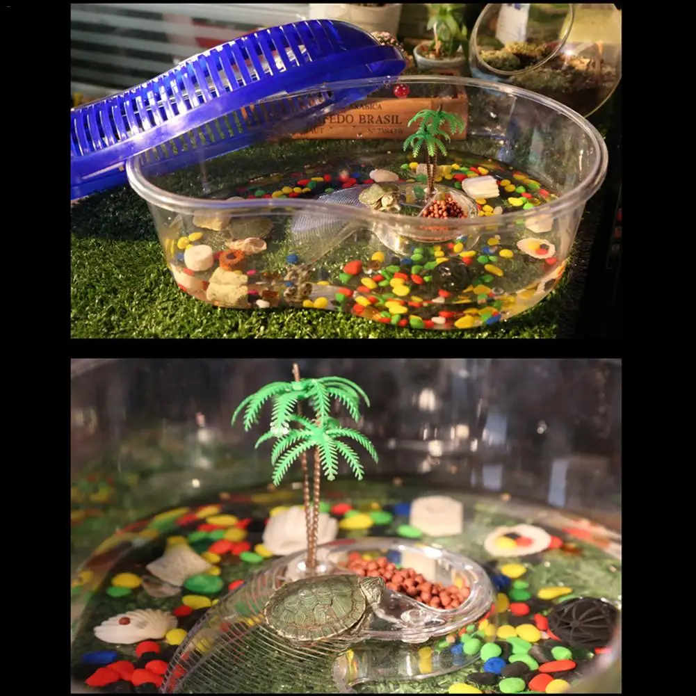 Аквариум мини аквариум черепаха цилиндр с платформой Черепаха Пластиковый бак для воды черепаха разведение коробка с крышкой Новое поступление