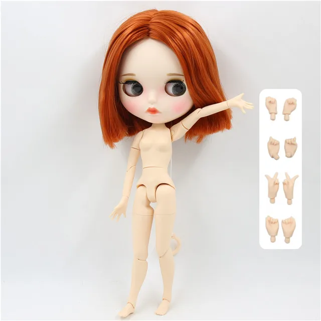 Ледяная фабрика blyth кукла 1/6 bjd белая кожа сустава тела короткие красные коричневые волосы, новое матовое лицо резные губы с бровью 30 см BL232 - Цвет: doll with hand B