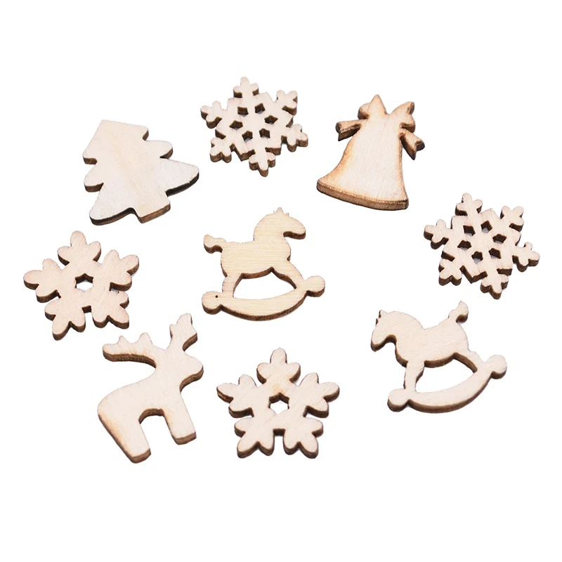 

100pcs/bag Christmas Party Wooden Mini Tree Snowflake Confetti Ornament Kids Favors Christmas Tree Hanging Decoration Supplies 8