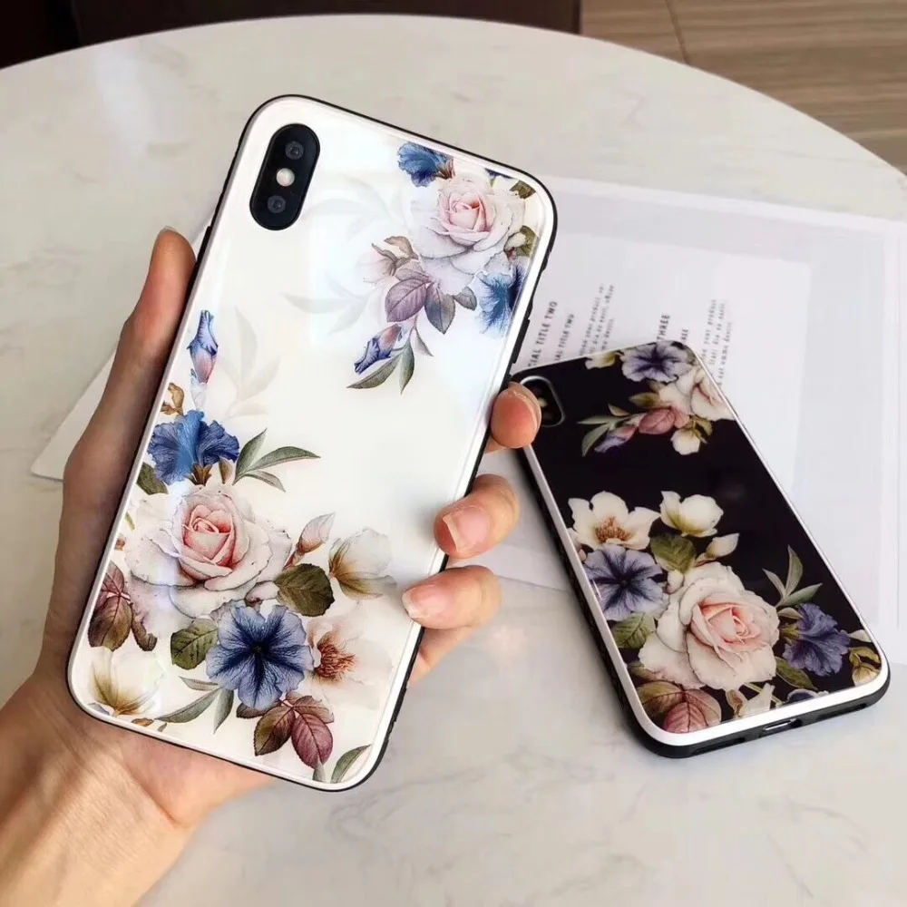 Casonpai роскошный цветочный стеклянный Жесткий Чехол для iPhone XS Max XR чехол для телефона с цветочным рисунком для iPhone X 7 8 6 6S Plus чехол s Coque