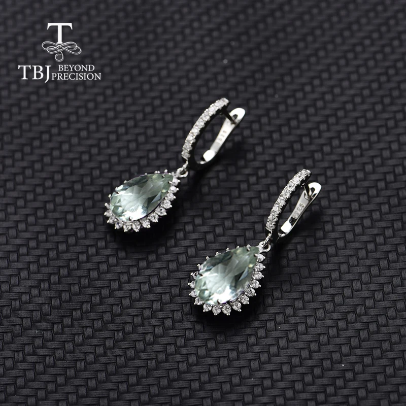 Tanie TBJ, w nowym stylu naturalna zieleń ametyst kamień kropla wody 9*13mm 925 sterling silver piękne kolczyki dla kobiet i dziewczyna z szkatułce