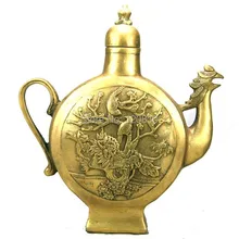 Медь античная медь горшок для рабочего украшения Будды украшения исследование 16 см Дракон благословение слово плоским кувшин