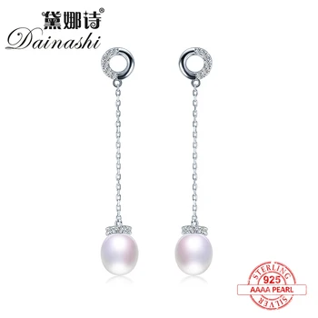 

Dainashi Round design 925 sterling silver natural pearl long earrings Contains AAA Zircon exquisite box packaging fine jewelry