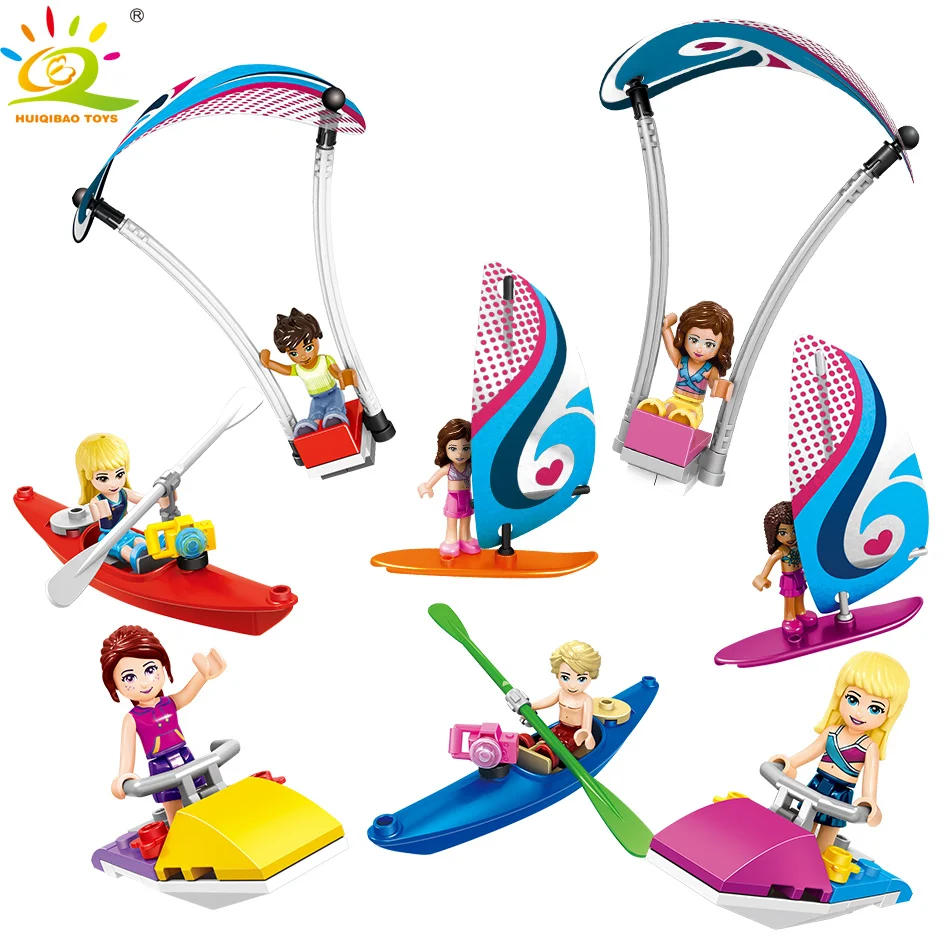 

HUIQIBAO Toys 8pcs Seaside Ship Olivia Emma Figure Building Blocks Kit For Children Legoingly Friends Heartlake City Girl Bricks