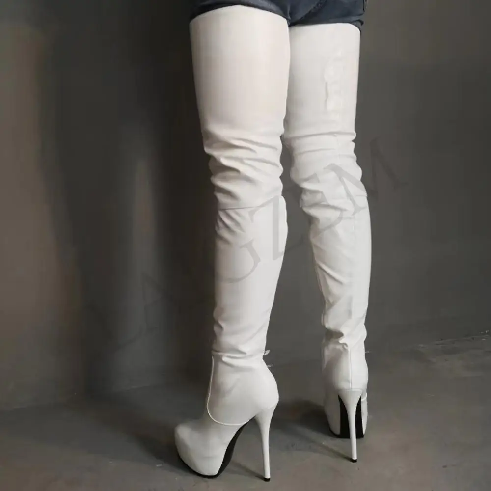 LAIGZEM FASHION Women Over-the-Knee Boots Platform High Heels Black Blue Brown Burgundy Long Boots Botines Mujer Big Size 4-19 (8)