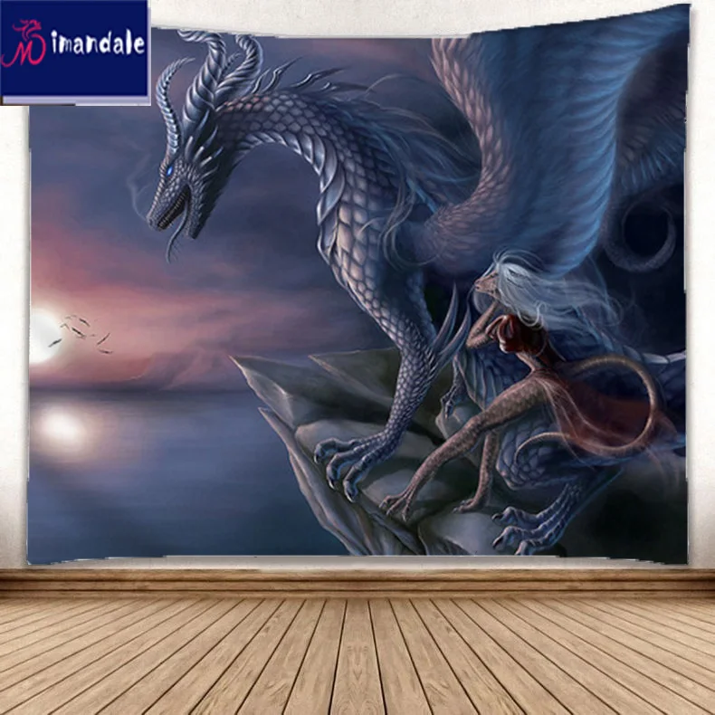 

imandale Dragon Pattern Print Creative HippieTapestry Wall Hanging Thicken Tapestries Home & Living Decor Room Wall Art