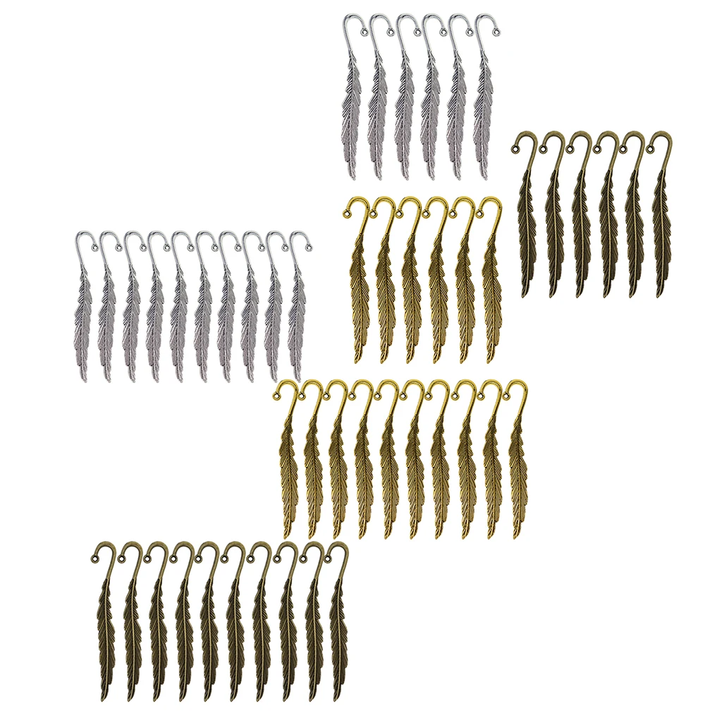 30/18Pack Wholesale Vintage Tibetan Tone Beading Feather Bookmarks Loop DIY Jewelry Making School Student Office Stationery Gift