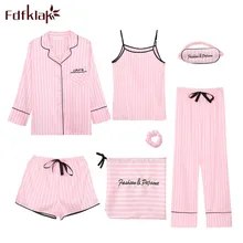 Fdfklak сезон: весна–лето Для женщин пижамы 7 шт. одежда для сна пижамный комплект сексуальные Pijamas Для женщин домашняя одежда пижамы наборы Q945