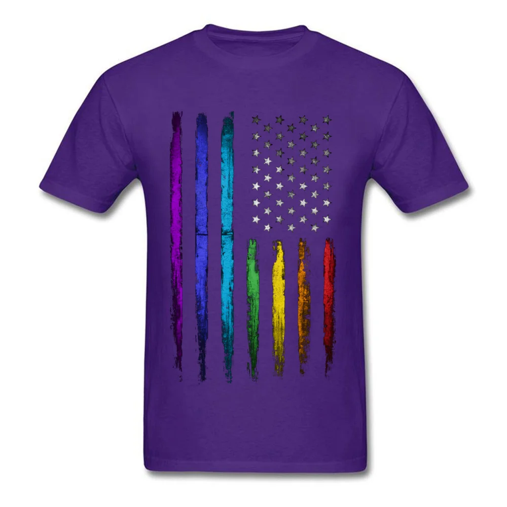 American rainbow flag T-shirts for Men Simple Style Summer/Autumn Tops & Tees New Arrival Clothing Shirt Crew Neck 100% Cotton American rainbow flag purple