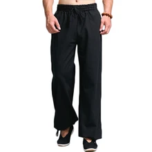 Men Kung Fu Tai Chi Uniform Pantalon Homme Men's Casual Pants Elastic Waist Drawstring Straight Leg Trousers 