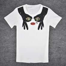 Новая летняя футболка в европейском стиле, женская футболка с 3D принтом с заячьими ушками, модная футболка с блестками, женская дизайнерская одежда