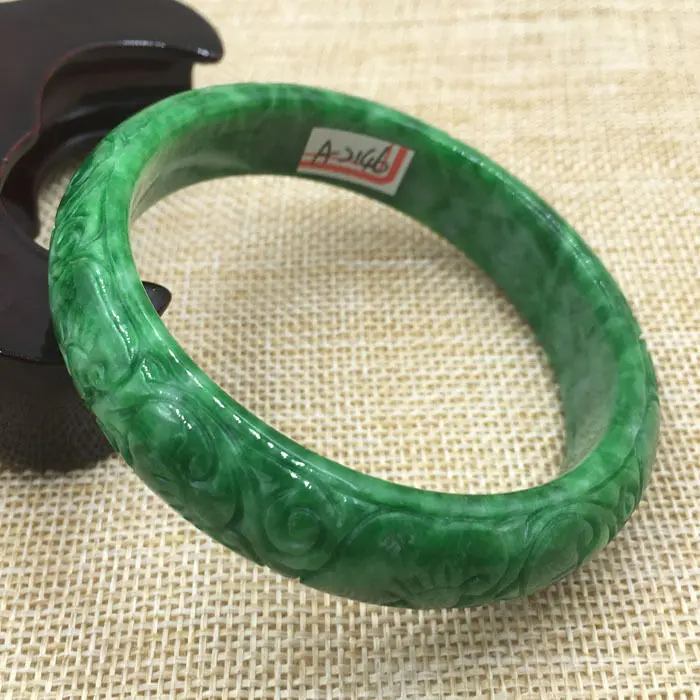 

A-2146 Chinese Hand-carved Green Jadeite stone Gems Bangle Bracelet 57mm