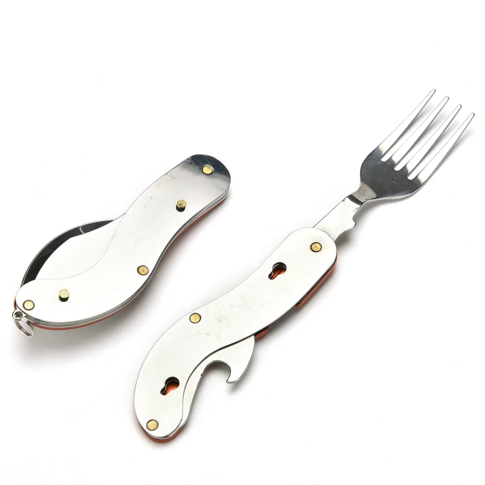 1 uniunid 3in1 portátil Multi bolsillo plegable cuchillo tenedor cuchara Camping senderismo Exterior Herramientas cubertería rojo oro colores al por mayor
