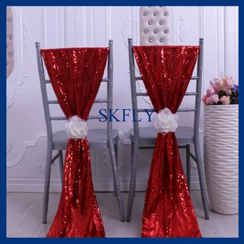 

SH005H Popular SKFLY 2018 wedding christmas party red sequin chair sash with flower