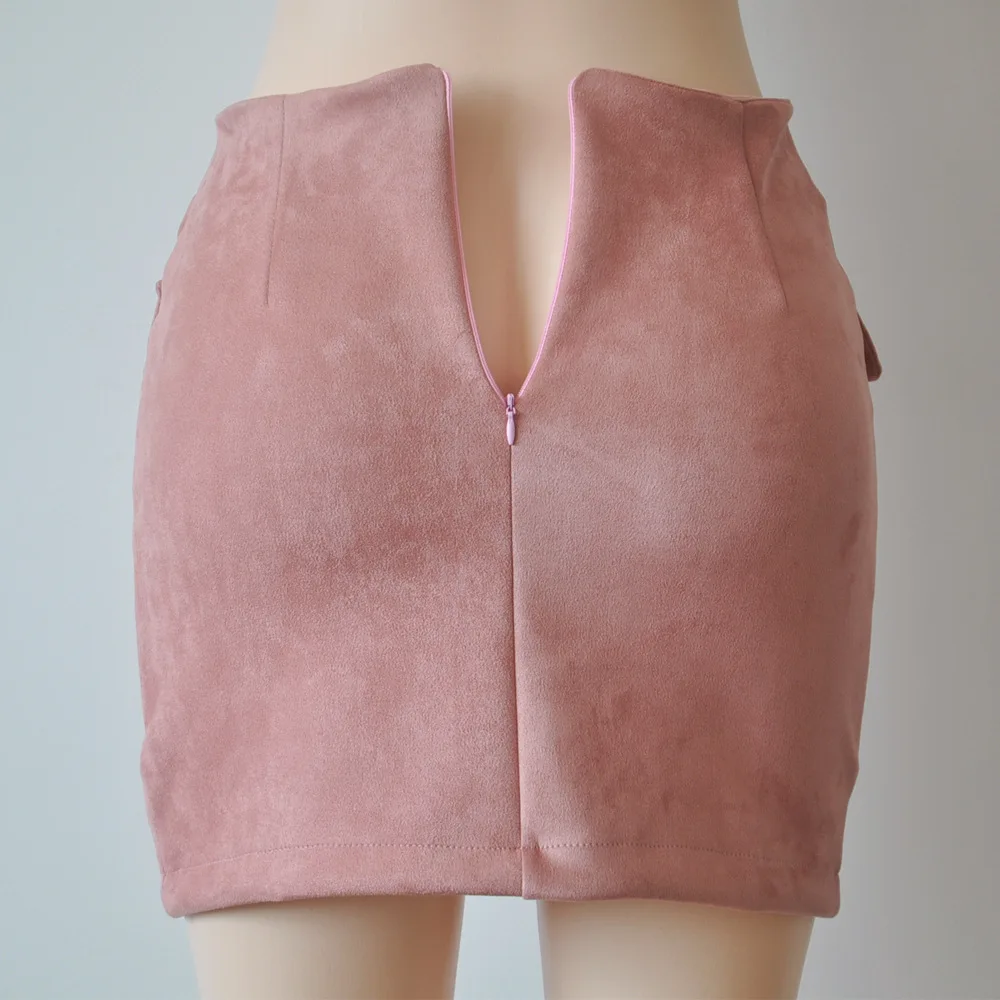 Женская Осенняя мягкая замшевая юбка на шнуровке, винтажная серая тонкая розовая короткая юбка с высокой талией, черная зимняя облегающая юбка-карандаш