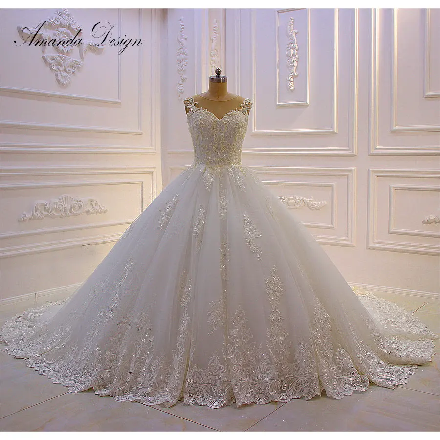 

Amanda Design robe de mariage Cap Sleeve Lace Applique Handwork Wedding Dress