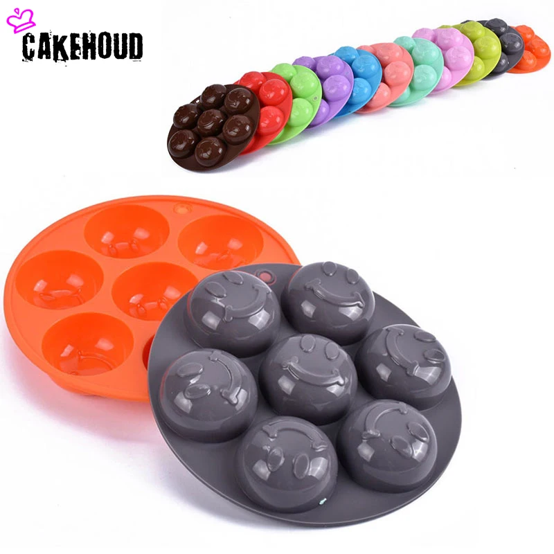 New High Quality Many Colours DIY 7 Hole Silicone Cake Mold Cake Pan Shaped Smiley Pudding Soap Mold Chocolate Ice Lattice
