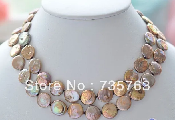 

HOT 00937 32" 14mm coffee coin Freshwater cultured pearl necklace