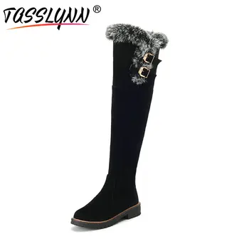 

TASSLYNN 2019 Casual Women Boots Warm Buckle Fur Flock Women Shoes Round Toe Winter Shoes Fashion Med Heel Snow Boots Size 34-43