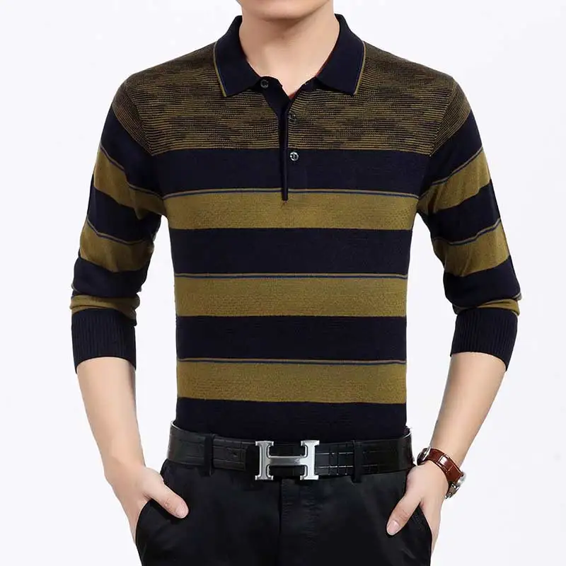 brand new casual social striped pullover men sweater shirt jersey clothing pull sweaters mens fashion male knitwear 318 - Цвет: Soil Yellow