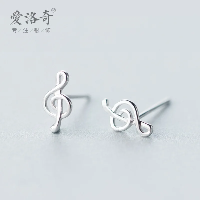 

925 Silver Musical Note Shape Stud Earrings Female Fashion Personality Sweet Earrings Temperament Simple Ear Jewelry Female