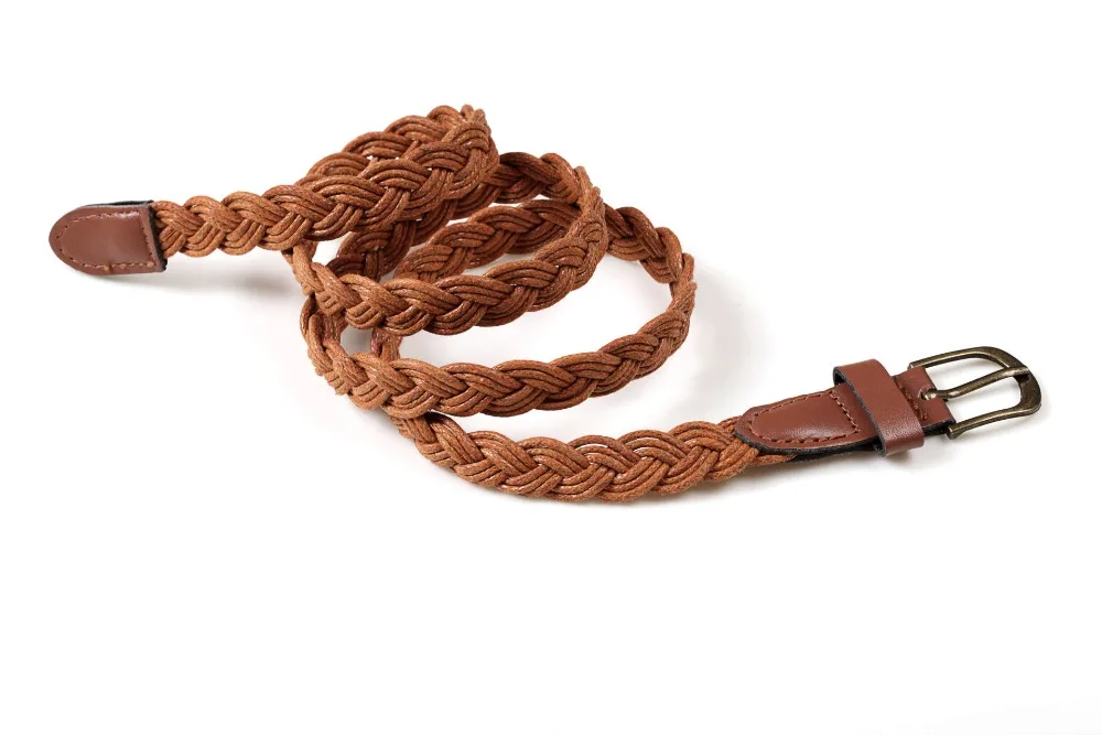 Fashion style Brown women belt handwork braided leather belt metal