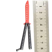 Black Handle Red Blade Chain Stainless Steel Practice Butterfly In Knife Training Folding Knife Dull Tool Go Practice Knife цена Black Handle Red Blade Chain Stainless Steel Practice Butterfly In Knife Training Folding Knife Dull Tool Go Practice Knife цены онлайн