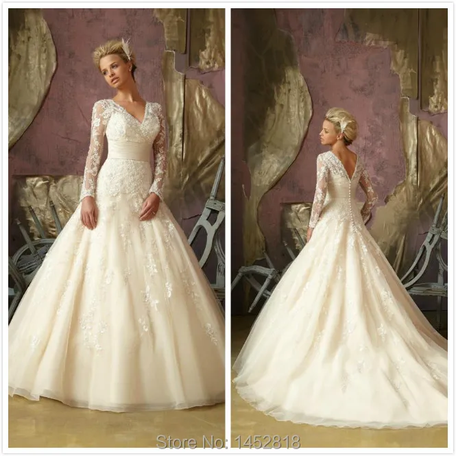 Reign Ivory Double V Neck Elegant Long Penis Sleeve Wedding