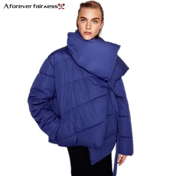 a forever 2018 winter women loose coat big lapel collar side