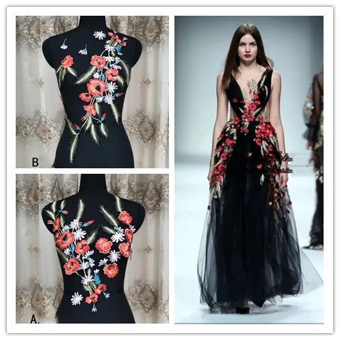 

Black soft bottom net banquet long star with the same dress red carpet show catwalk custom lace embroidery flowers