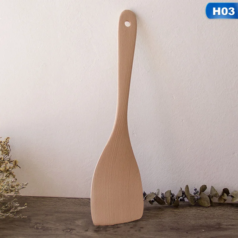 1 шт. натуральное здоровье бамбуковая деревянная кухонная шлицевая лопатка ложка для перемешивания держатель кухонная утварь Ужин еда лопатки для вока Turners - Color: H03
