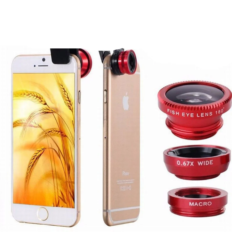 

Universal 3 In 1 Clip Fisheye Lens Camera Fish Eye Wide Angle Macro Lenses for Iphone 7 6 6s 5 4s Samsung Huawei Sony Smartphone