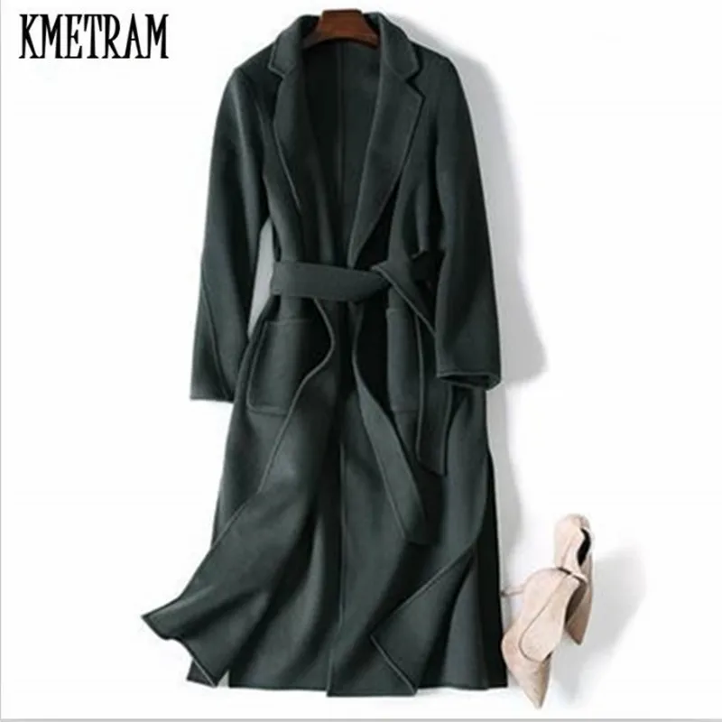 

KMETRAM 2019 Autumn Winter Vouge Women's Wool Coat 100% Double Side Wool Overcoat Stand Collar Slim Manteau Femme Hiver HH559