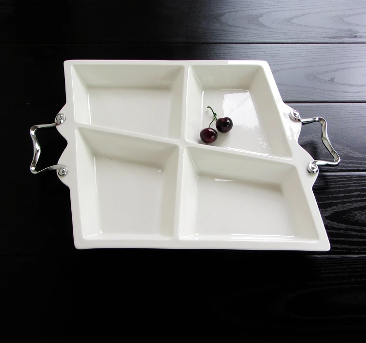 

20'' Rhombus Shape Ceramics Divisions Serving Tray Decorative Porcelain Box Off Dinner Plate Dinnerware for Fruits and Candies