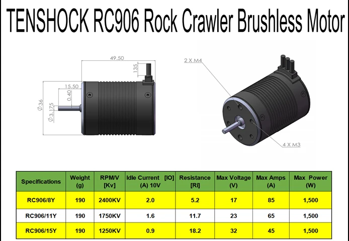 1/10 бесщеточный мотор Tenshock RC906 6 Полюс, мотор для Рок Гусеничный 1/10 1/14 rc автомобиль 1250KV 1750KV 2400KV