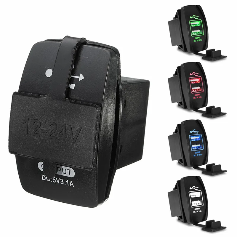 

12/24V Dual USB Socket Car Charger Power Adapter 3.1A 5V Output With 4 Color LED Light For All Phone For Toyota/Skoda/VW/Audi