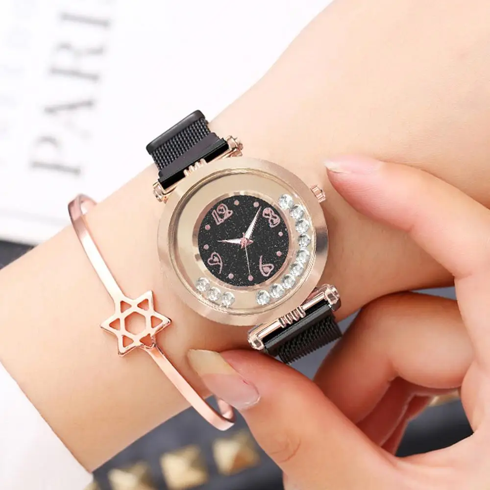 

Fashion Black Women Watches Luxury Diamond Ladies Dress Quartz Clock Mobile Rhinestone Watch Female Magnet Weistwatches Gift New