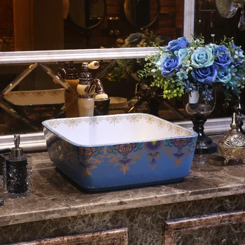 

Square blueCeramic Art Basin Sinks Counter Top Wash Basin Bathroom Vessel Sinks vanities porcelain basin bathroom sinks